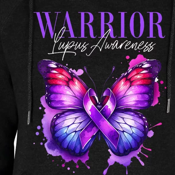 Lupus Awareness Warrior Survivor Purple Butterflies Womens Funnel Neck Pullover Hood