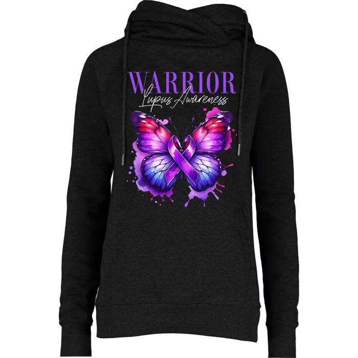 Lupus Awareness Warrior Survivor Purple Butterflies Womens Funnel Neck Pullover Hood