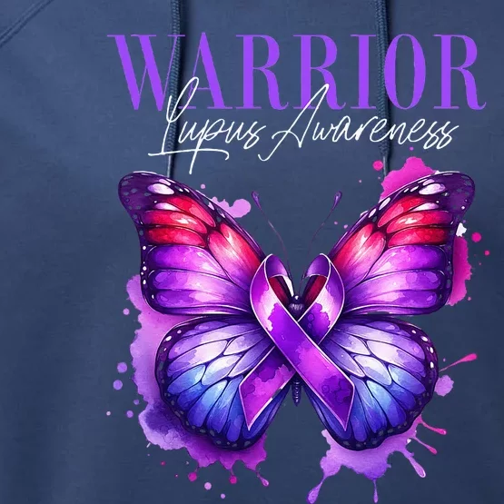 Lupus Awareness Warrior Survivor Purple Butterflies Performance Fleece Hoodie