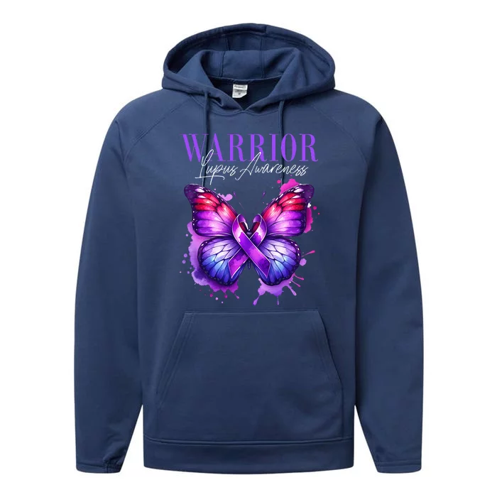 Lupus Awareness Warrior Survivor Purple Butterflies Performance Fleece Hoodie