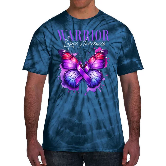 Lupus Awareness Warrior Survivor Purple Butterflies Tie-Dye T-Shirt