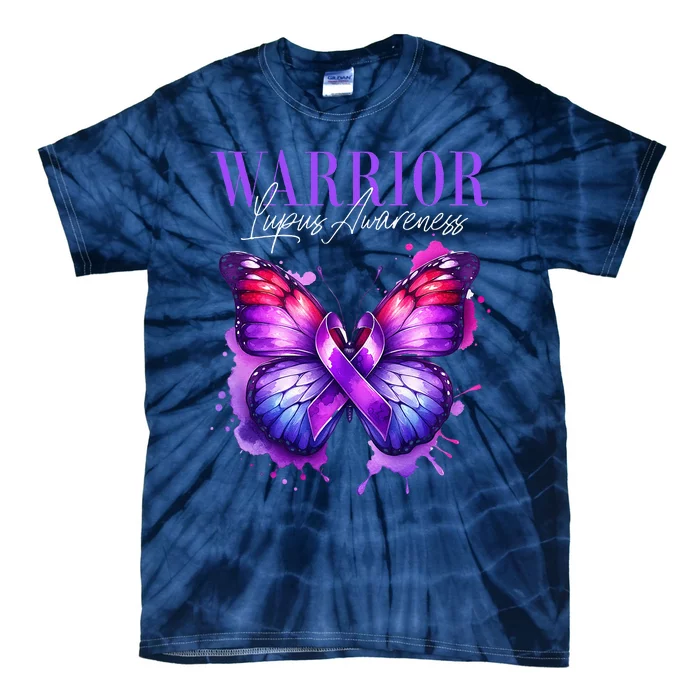 Lupus Awareness Warrior Survivor Purple Butterflies Tie-Dye T-Shirt