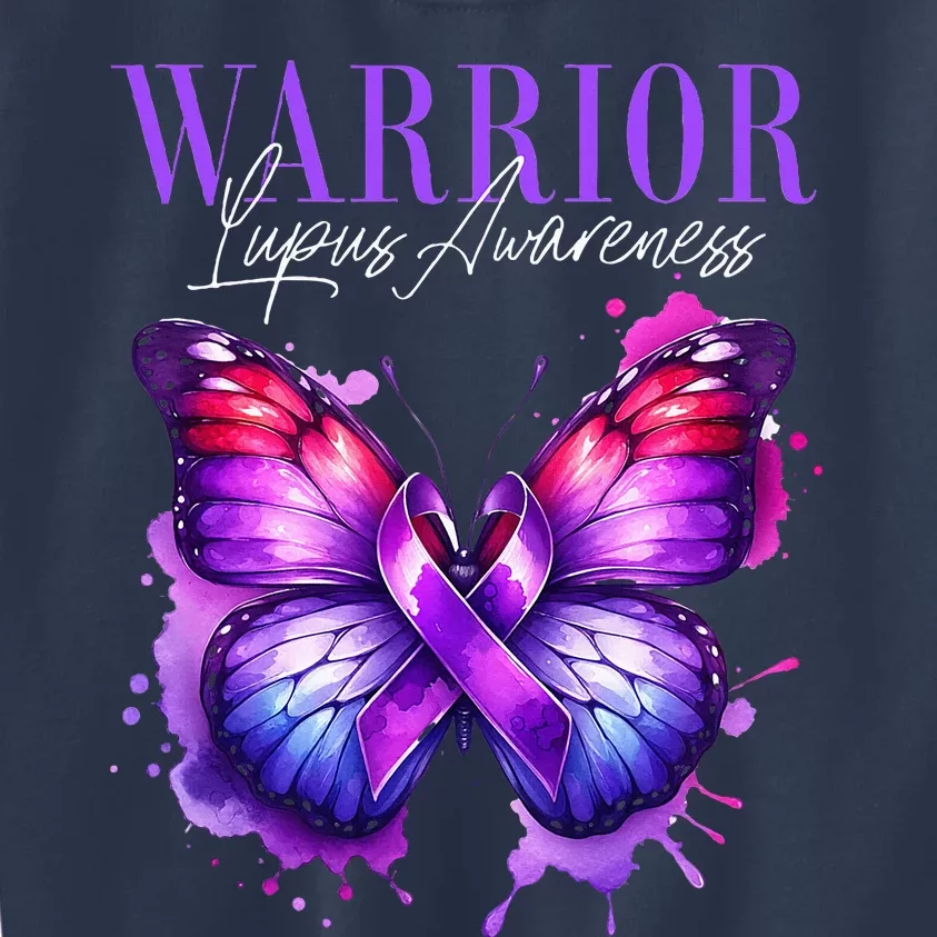 Lupus Awareness Warrior Survivor Purple Butterflies Kids Sweatshirt