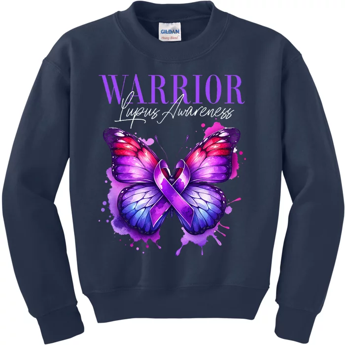 Lupus Awareness Warrior Survivor Purple Butterflies Kids Sweatshirt