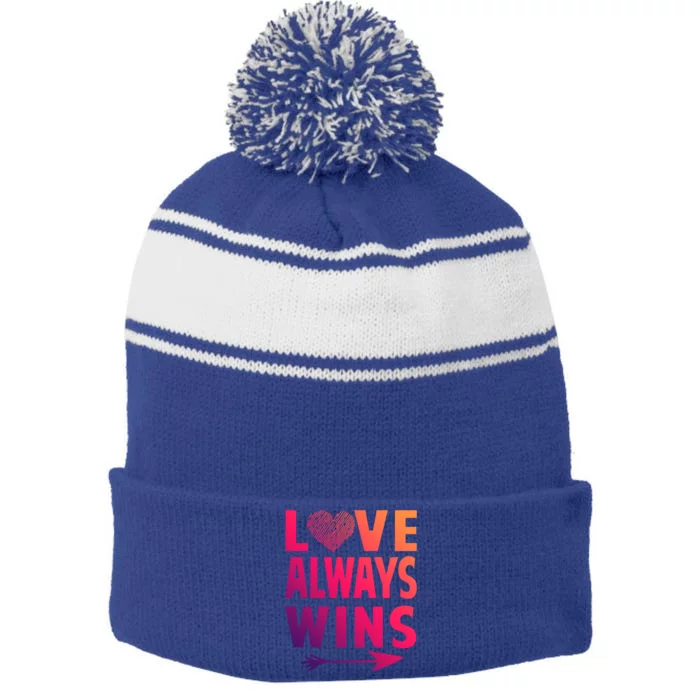 Love Always Wins Inspirational Pride Month Quotes Meaningful Gift Stripe Pom Pom Beanie