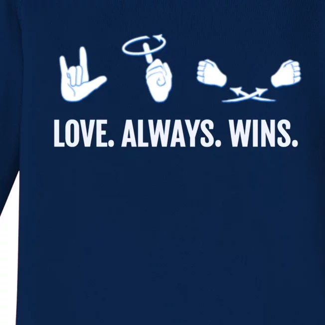 Love Always Wins Asl Deaf Awareness Sign Language Cute Gift Baby Long Sleeve Bodysuit