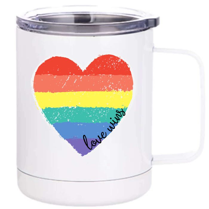 Love Always Wins Inspiration Quote Heart Lgbtq Support Gear Gift Front & Back 12oz Stainless Steel Tumbler Cup