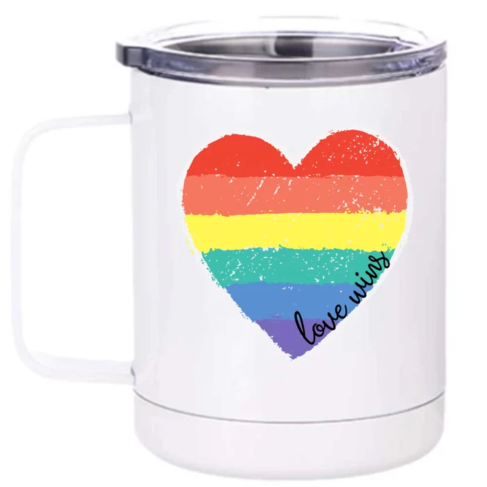 Love Always Wins Inspiration Quote Heart Lgbtq Support Gear Gift Front & Back 12oz Stainless Steel Tumbler Cup