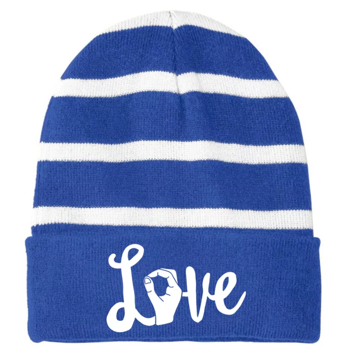 Love Always Wins Gift Asl Gift Teacher Deaf Awareness Gift Striped Beanie with Solid Band