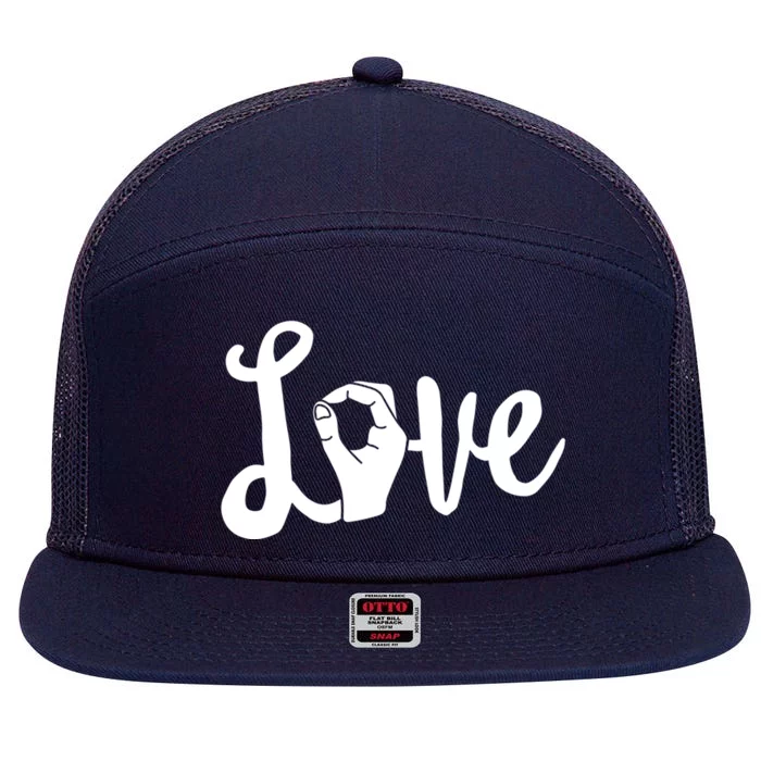 Love Always Wins Gift Asl Gift Teacher Deaf Awareness Gift 7 Panel Mesh Trucker Snapback Hat