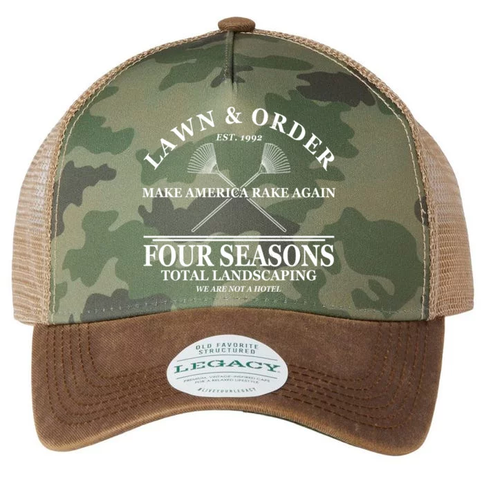 Lawn & Order Make America Rake Again Four Seasons Total Landscaping Legacy Tie Dye Trucker Hat