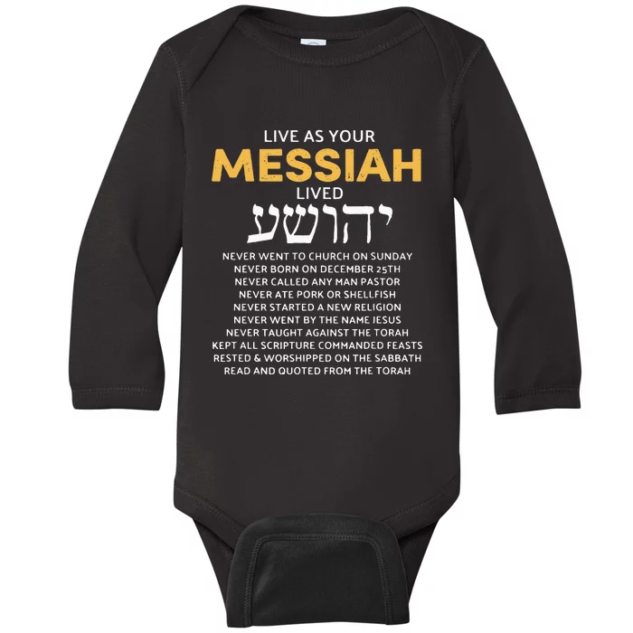 Live As Your Jewish Messiah Proud Messianic Hebrew Roots Baby Long Sleeve Bodysuit