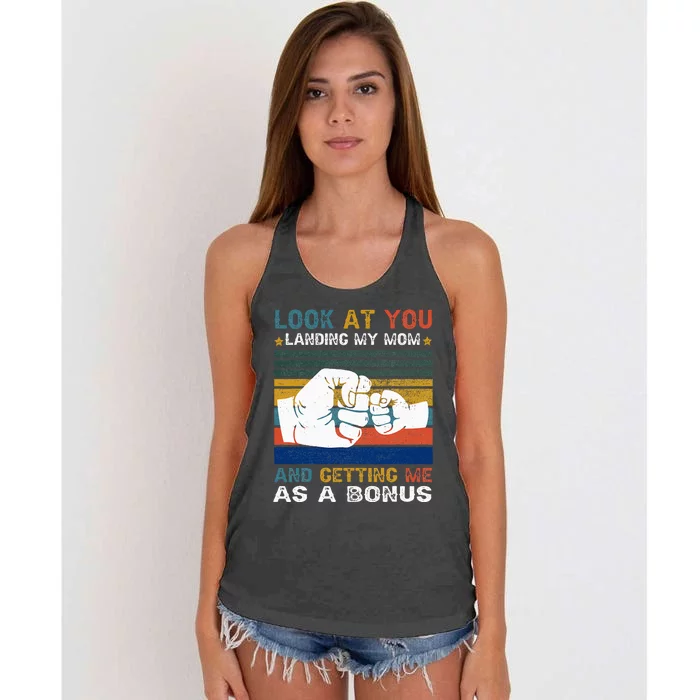 Look At You Landing My Mom Getting Me As A Bonus Women's Knotted Racerback Tank