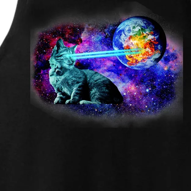 Lazer Cat Blasting In Space Ladies Tri-Blend Wicking Tank