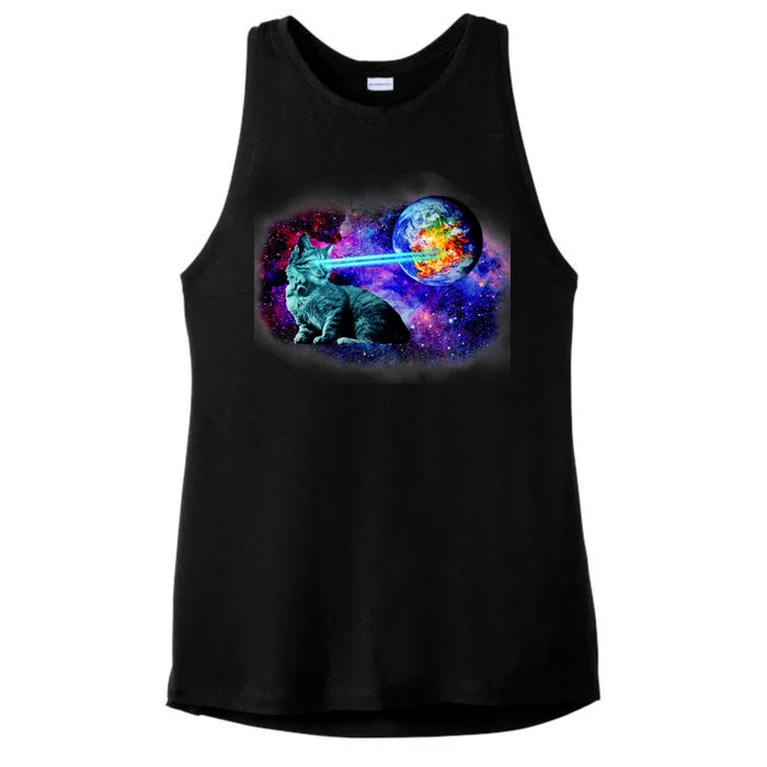 Lazer Cat Blasting In Space Ladies Tri-Blend Wicking Tank