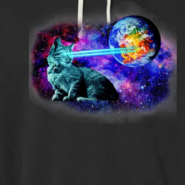 Lazer Cat Blasting In Space Garment-Dyed Fleece Hoodie