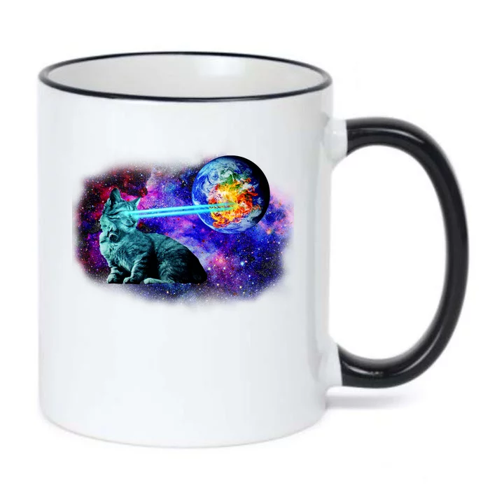 Lazer Cat Blasting In Space Black Color Changing Mug