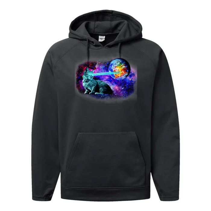 Lazer Cat Blasting In Space Performance Fleece Hoodie