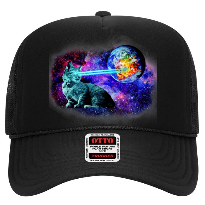 Lazer Cat Blasting In Space High Crown Mesh Trucker Hat