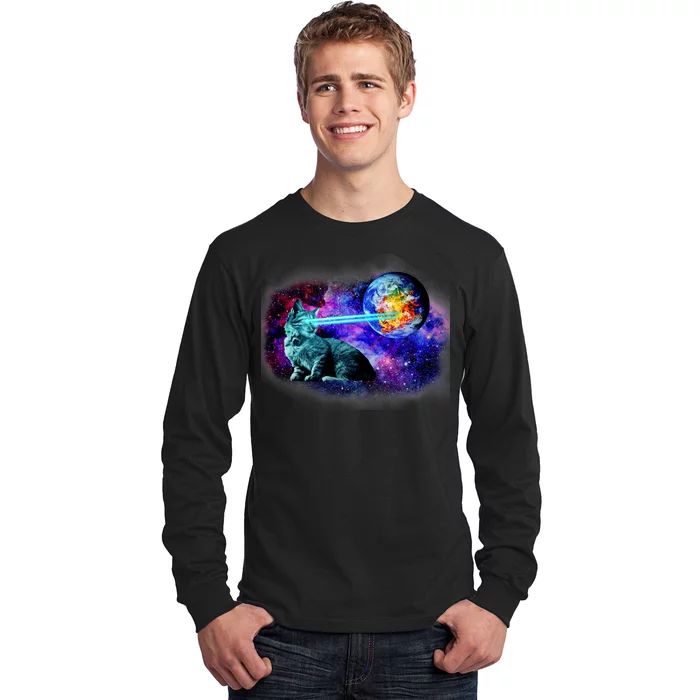 Lazer Cat Blasting In Space Long Sleeve Shirt