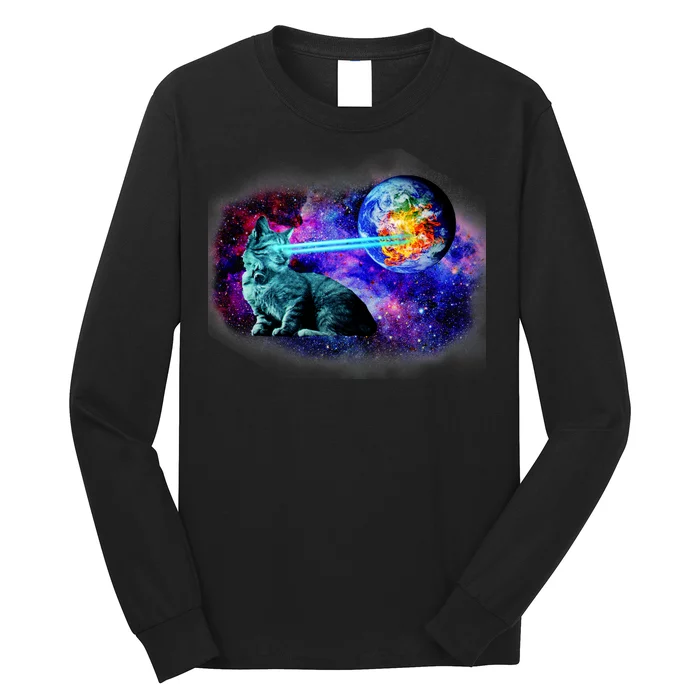 Lazer Cat Blasting In Space Long Sleeve Shirt