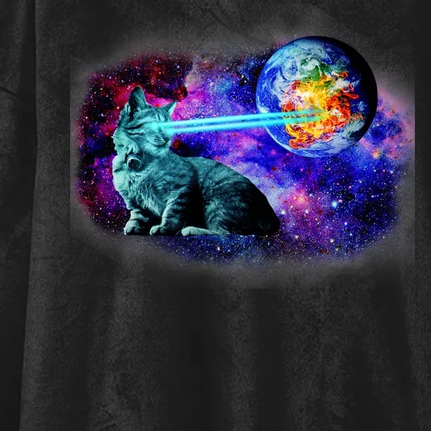 Lazer Cat Blasting In Space Hooded Wearable Blanket