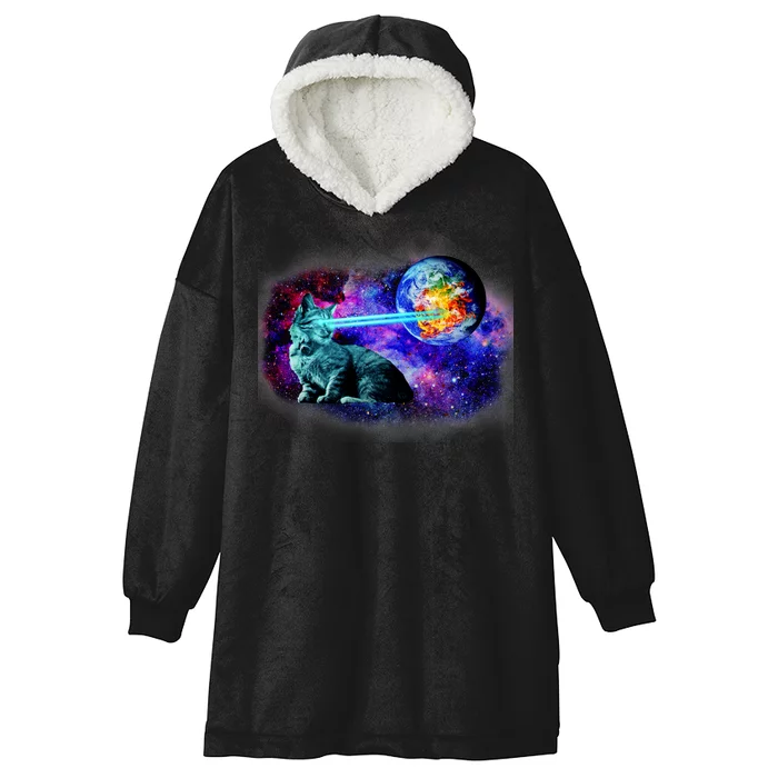 Lazer Cat Blasting In Space Hooded Wearable Blanket