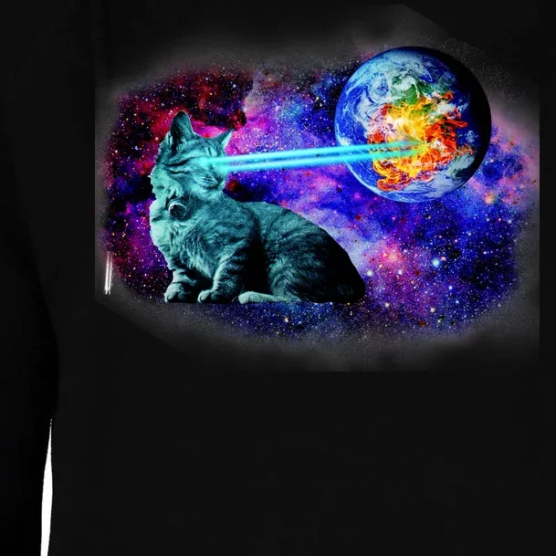 Lazer Cat Blasting In Space Womens Funnel Neck Pullover Hood