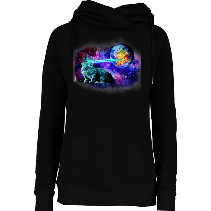 Lazer Cat Blasting In Space Womens Funnel Neck Pullover Hood