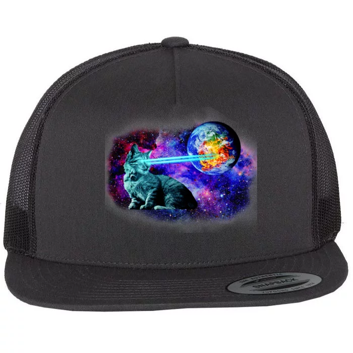 Lazer Cat Blasting In Space Flat Bill Trucker Hat