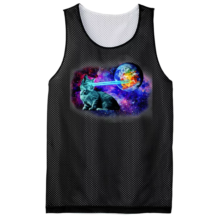 Lazer Cat Blasting In Space Mesh Reversible Basketball Jersey Tank