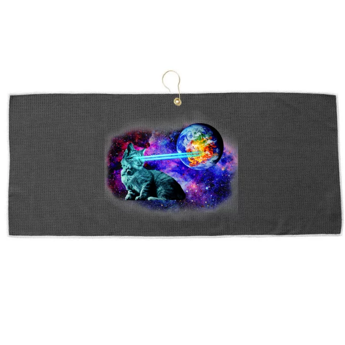 Lazer Cat Blasting In Space Large Microfiber Waffle Golf Towel