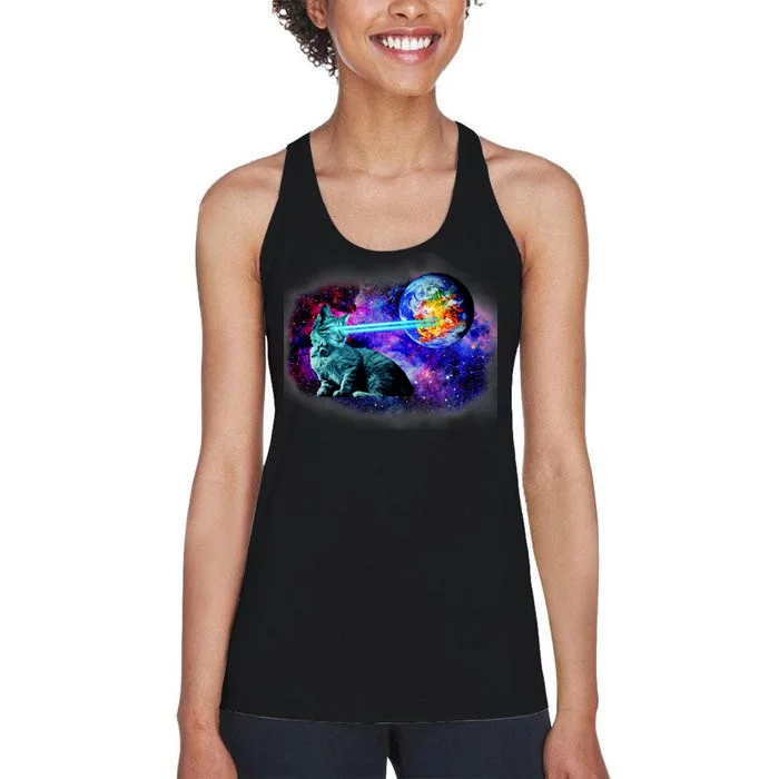 Lazer Cat Blasting In Space Women's Racerback Tank