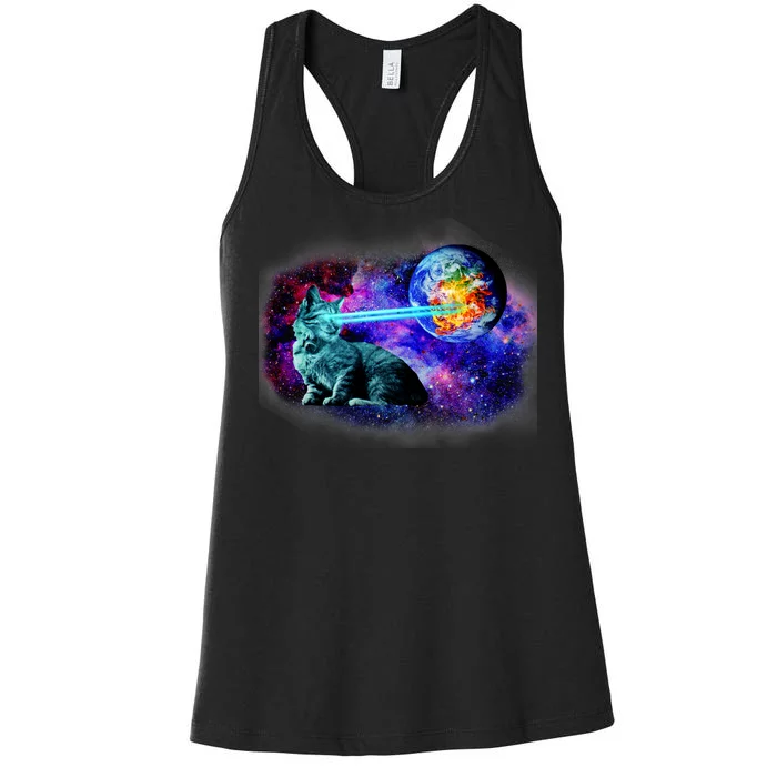 Lazer Cat Blasting In Space Women's Racerback Tank