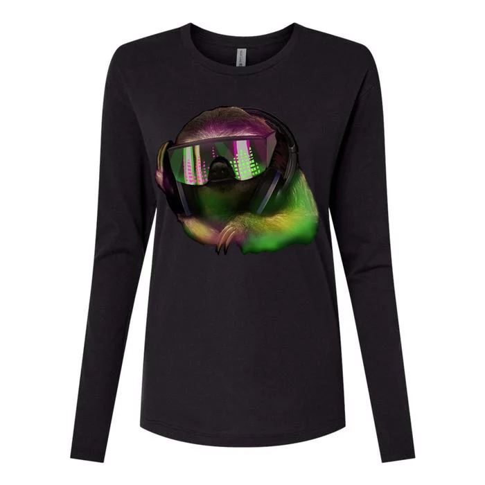 Lazy DJ Sloth Womens Cotton Relaxed Long Sleeve T-Shirt