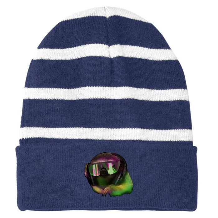 Lazy DJ Sloth Striped Beanie with Solid Band