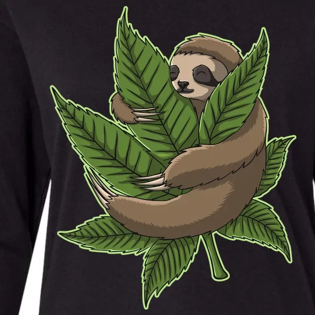 Lazy Sloth Cannabis Leaf Womens Cotton Relaxed Long Sleeve T-Shirt