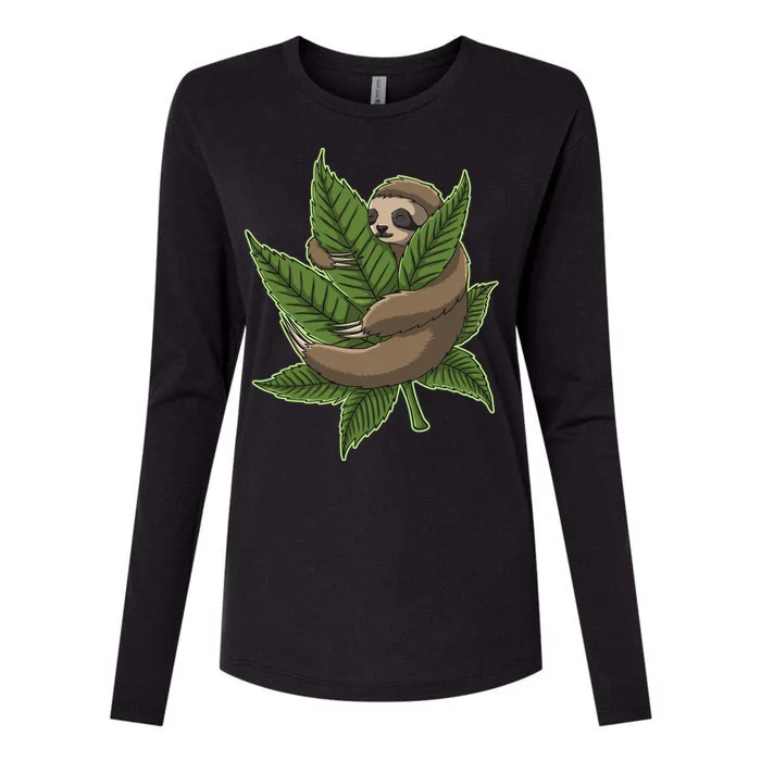 Lazy Sloth Cannabis Leaf Womens Cotton Relaxed Long Sleeve T-Shirt