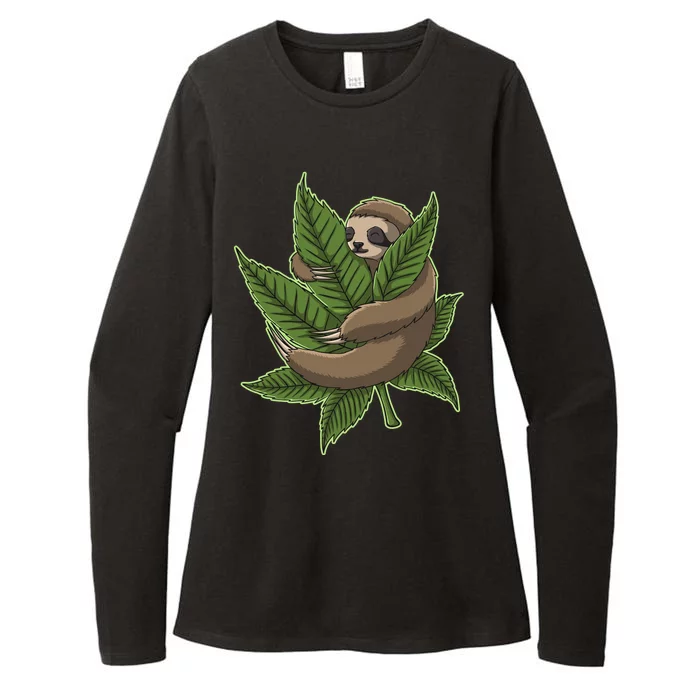 Lazy Sloth Cannabis Leaf Womens CVC Long Sleeve Shirt