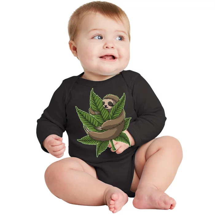 Lazy Sloth Cannabis Leaf Baby Long Sleeve Bodysuit