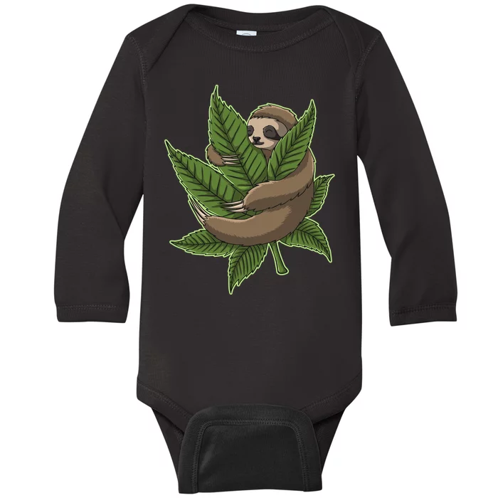 Lazy Sloth Cannabis Leaf Baby Long Sleeve Bodysuit