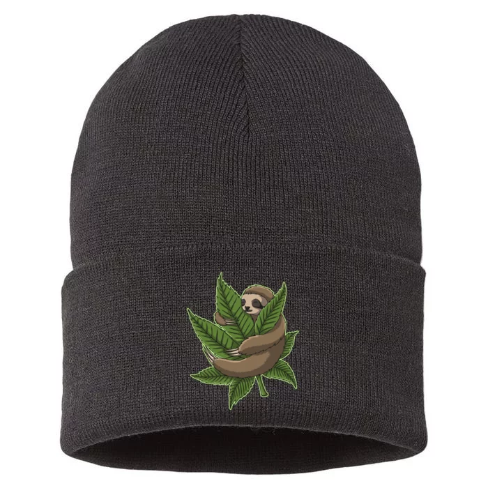 Lazy Sloth Cannabis Leaf Sustainable Knit Beanie