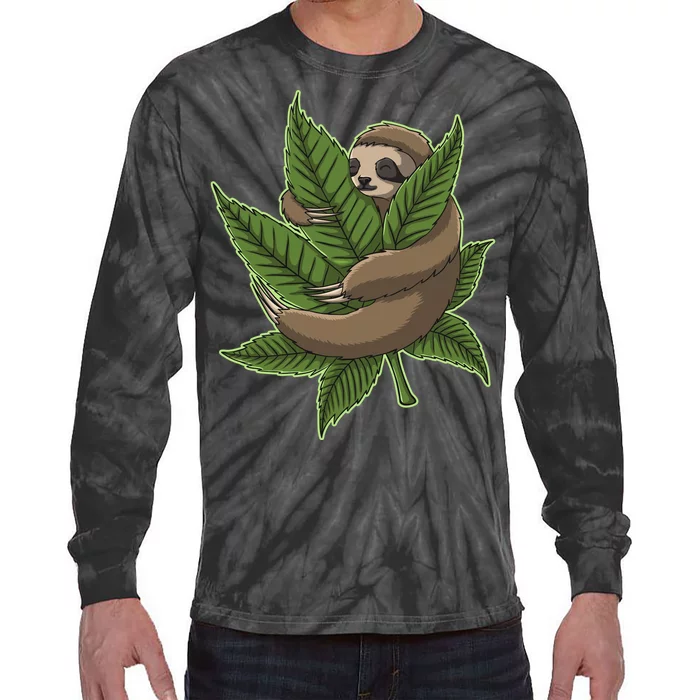 Lazy Sloth Cannabis Leaf Tie-Dye Long Sleeve Shirt