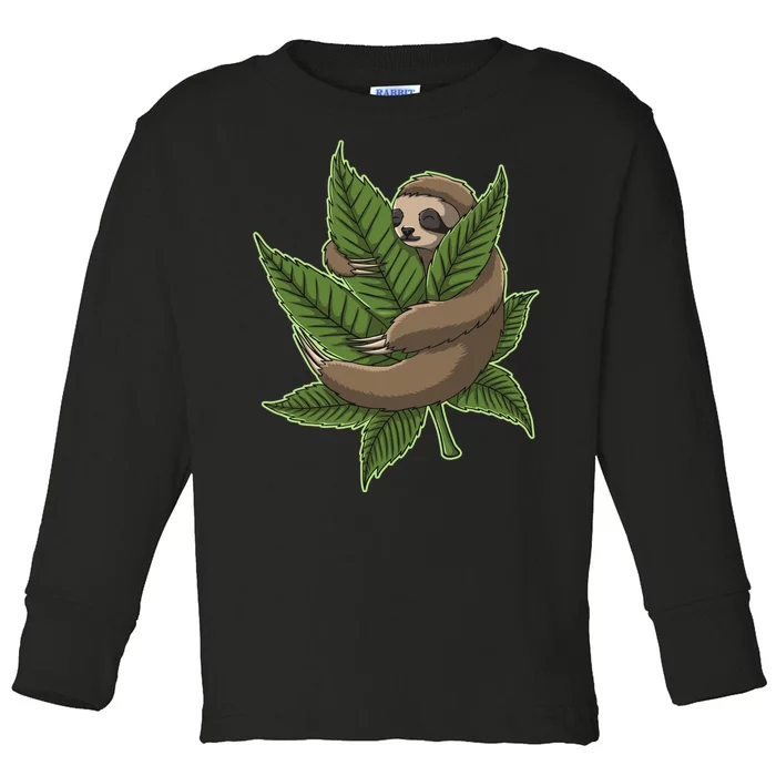 Lazy Sloth Cannabis Leaf Toddler Long Sleeve Shirt