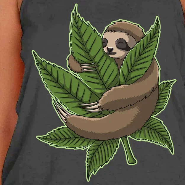 Lazy Sloth Cannabis Leaf Women's Knotted Racerback Tank