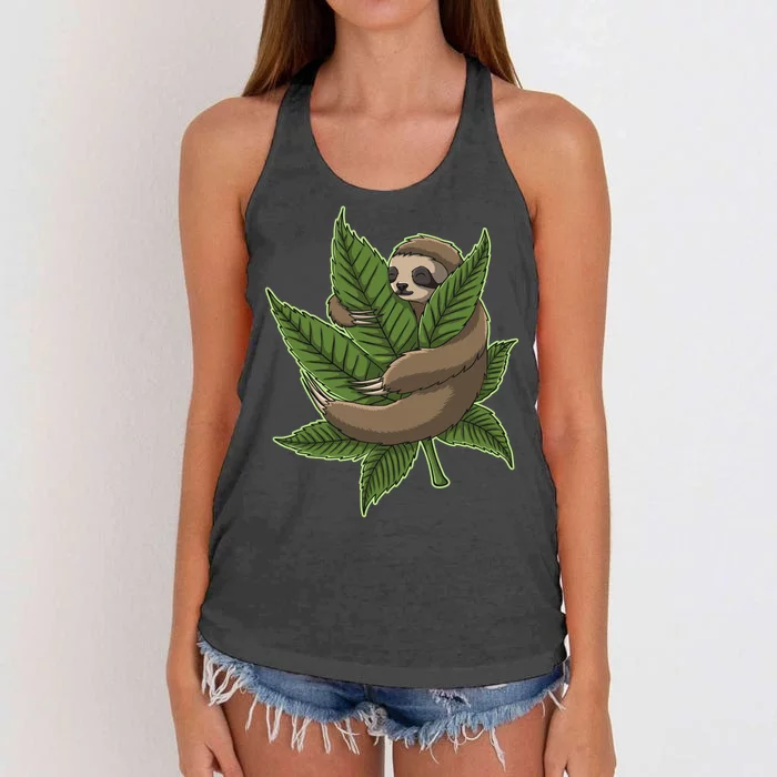 Lazy Sloth Cannabis Leaf Women's Knotted Racerback Tank