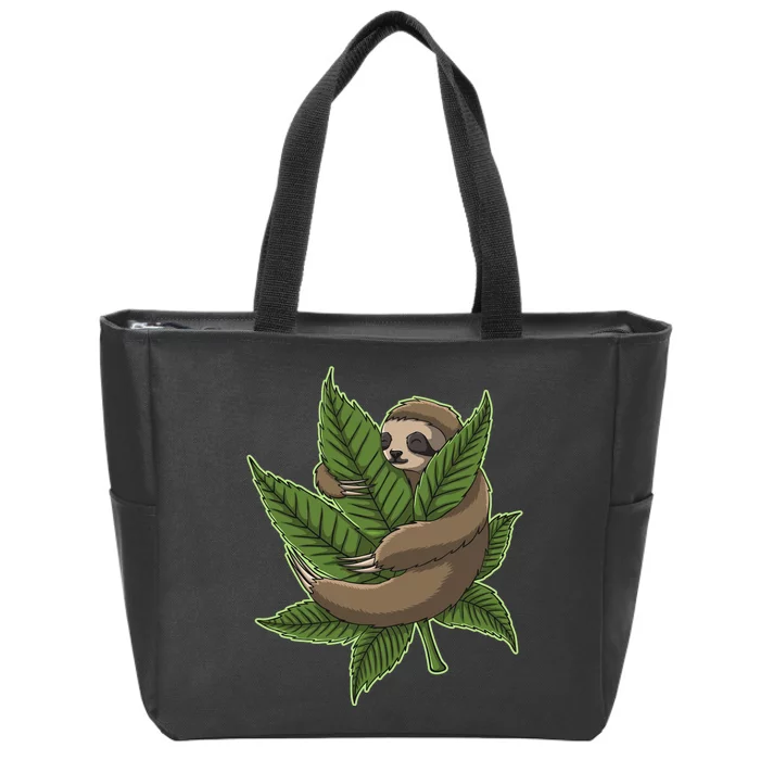 Lazy Sloth Cannabis Leaf Zip Tote Bag