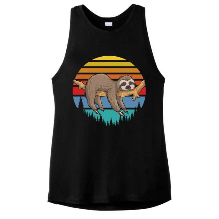 lazy Sloth Retro Sunset Ladies Tri-Blend Wicking Tank