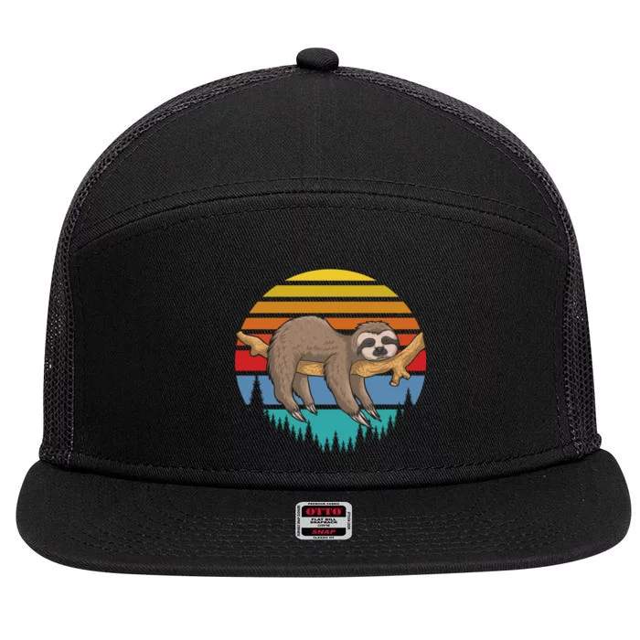 lazy Sloth Retro Sunset 7 Panel Mesh Trucker Snapback Hat