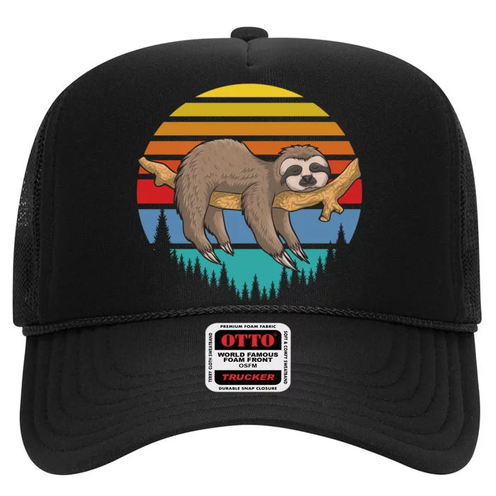 lazy Sloth Retro Sunset High Crown Mesh Trucker Hat